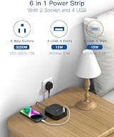 Addtam Extension Lead 2 AC Outlets 4 USB Ports 4.5A 1.6m Braided Cord view 2