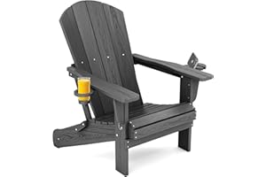 SERWALL Foldable Adirondack Chair, HDPE Adirondack Chair with Wood-Texture-Gray