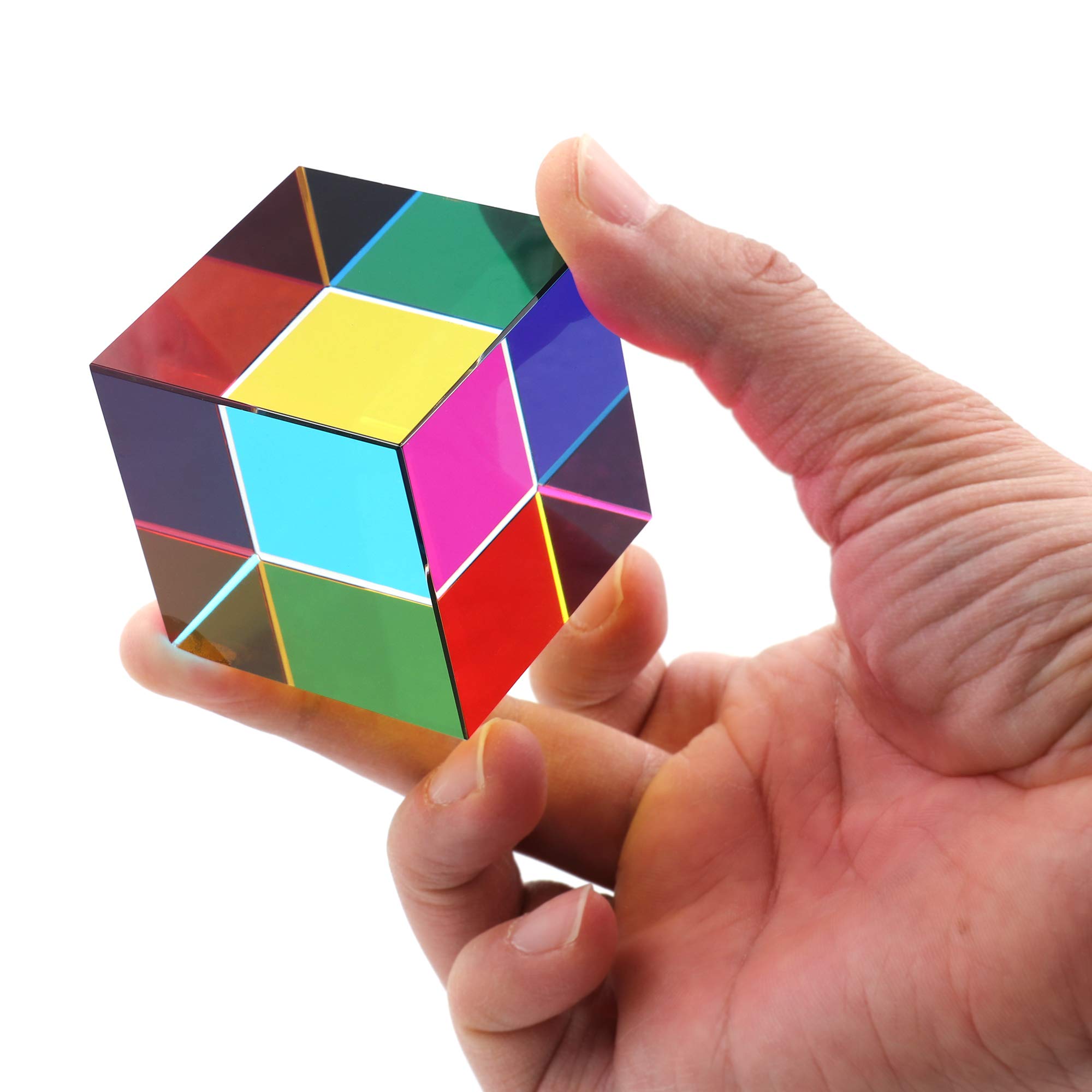 CMY Color Cube 2 inch (50 mm) Crystal Glass Cube Prism, Multi-Color CMYcube Toys and Desktop Decoration