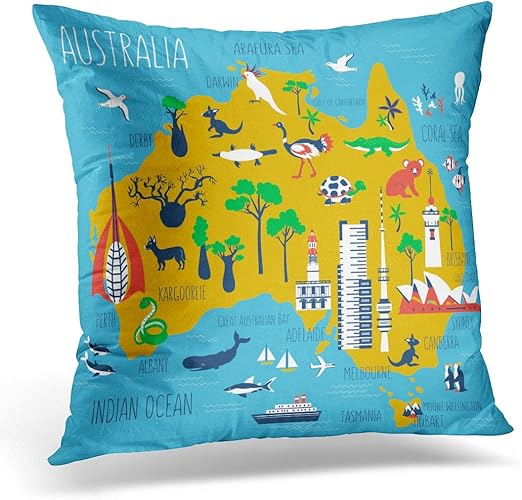Amazon Com Duplins Throw Pillow Cover Australia Cartoon Travel
