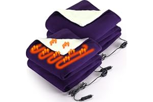 HunnmingRe 2 Pack Heated Car Blanket,12 Volt 3 Heating Levels 60" X 43" Electric Blanket Adjustable Temperature Portable Heated Throw for Car SUV RV Camping Winter Cold Weather (Purple)