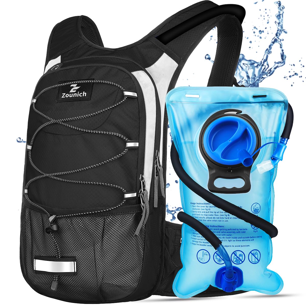 Zounich Hydration Backpack, Breathable Running Backpack with 3L Water Bladder, Large Capacity Hiking Rucksack Outdoors Hydration Bag Pack Perfect for Cycling Camping Fitness Climbing Fits Men & Women