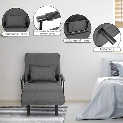 Buy Scurrty Chaise Lounge Indoor Convertible Sofa Chair Bed Folding Bed Sleeper 5 Position Adjustable Padded Seats Into Beds Floor Comfy Reading Meditation Foldable Chair Bed With Pillow Grey Online In Turkey