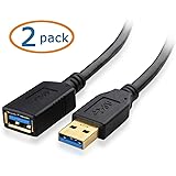 Cable Matters 2 Pack, SuperSpeed USB 3.0 Type A Male to Female Extension Cable in Black 6 Feet