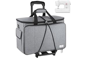 JJRING Rolling Sewing Machine Carrying Case, Portable Sewing Machine Bag With Shoulder Strap, Heavy Duty Sewing Machine Tote On Wheels Suitable for Standard Sewing Machines, Grey