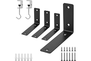 Redunest L Floating Shelf Brackets,4 Pack Heavy Duty L Brackets for Shelves, L 6" X H 4" Black Metal Countertop Support Brackets,Wall Mounting for Wood