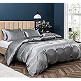 P Pothuiny 5 Pieces Satin Duvet Cover Full/Queen Size Set, Luxury Silky Like Grey Duvet Cover Bedding Set with Zipper Closure, 1 Duvet Cover + 4 Pillow Cases (No Comforter)