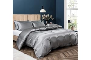 P Pothuiny 5 Pieces Satin Duvet Cover Full/Queen Size Set, Luxury Silky Like Grey Duvet Cover Bedding Set with Zipper Closure, 1 Duvet Cover + 4 Pillow Cases (No Comforter)