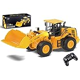 NOKA Remote Control Wheel Loader Truck Toy for Kids, 1:18 Scale 9-CH RC Bulldozer with 2 Batteries & Lights, Engineering Cons