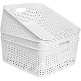 Soddeph Plastic Storage Baskets for Cabinets, Household Pantry Organization with Handle,Organizer Bins for Room,Bathrooms,Under-Sink,Kitchen (White, L-3PACK)