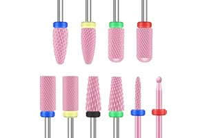 Depvko 10PCS Ceramic Nail Drill Bits, Professional 3/32 inch Electric Manicure Pedicure Drill Bits Nail Tech Set for Acrylic Gel Nails, Efile Cuticle Remover Safety Bit for Nail Drill File, Pink