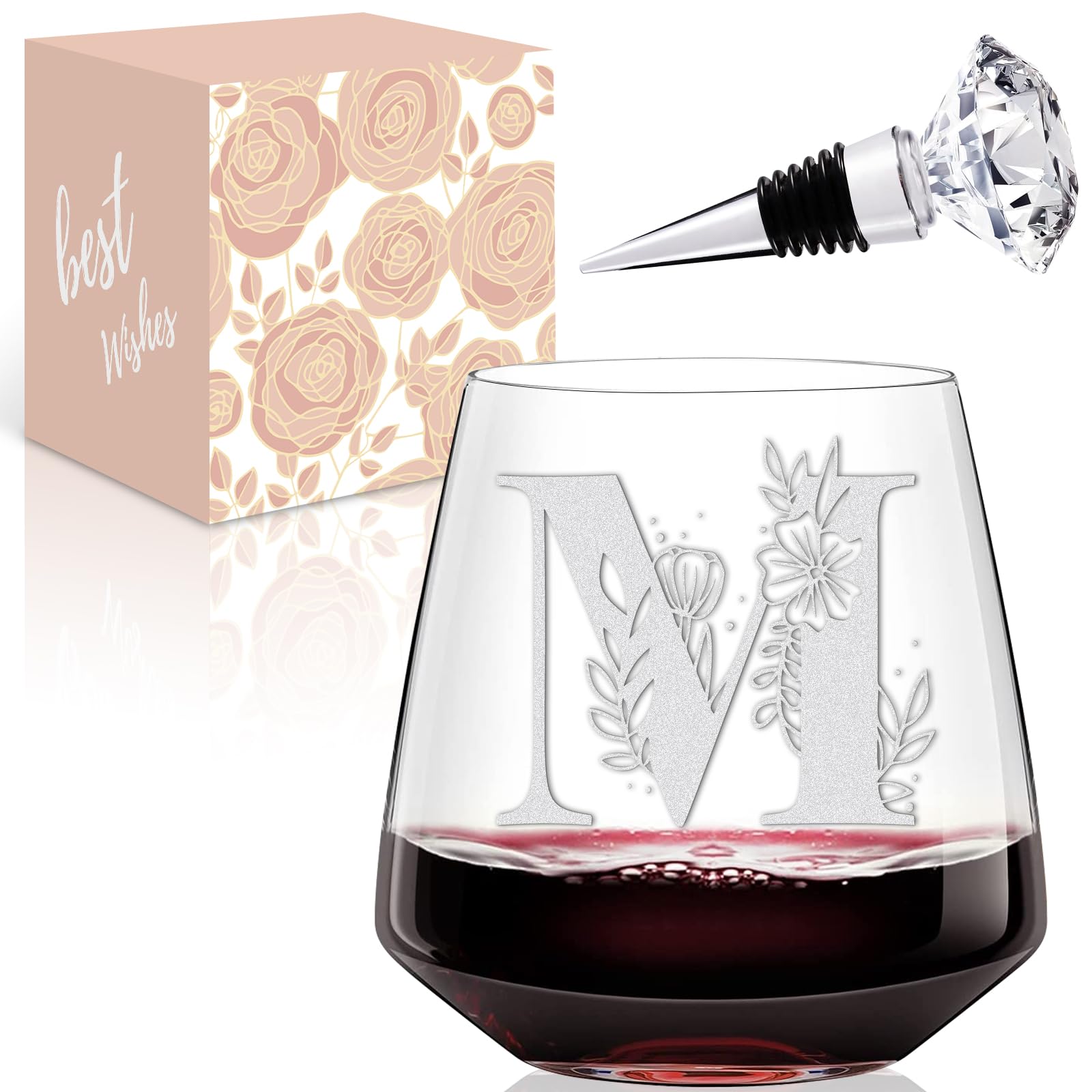 Physkoa Initial Wine Glass Stemless-【Etched