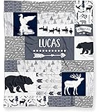 Puddle Kickers Personalized Woodland Baby Blanket – Soft Minky Fleece with Ducks, Bears & Deer for Boys (Lightweight Minky Fleece - 50" x 60" Arrows on Back)