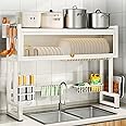Milkshake White 3 Tier Over Sink Dish Rack Drainer with Cover - Space-Saving Organized Drying Rack for Dishes, Glasses, Bowls, Cutlery