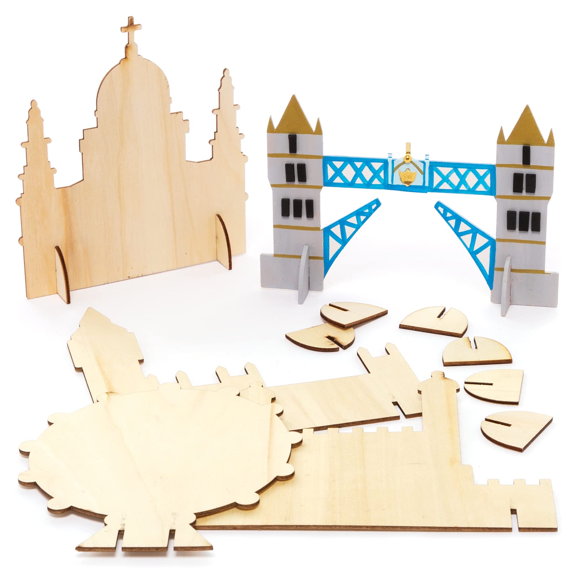 Baker Ross PJ157 London Landmarks Wooden Model Kit for - Pack of 6, British Souvenir Crafts for Kids