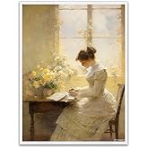 Canvas Painting Poster and Print Pictures Victorian Women Reading Art Vintage Living Room and Bedroom Home Decoration 12x16inch No Frame
