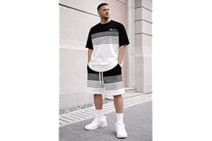 Mens Casual Outfits Set Short Sleeve Color Block T Shirt and Drawstring Shorts Athletic Tracksuit Set Matching Sweatsuit