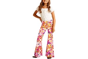 Deerose Girls Bell Bottom Floral Print Stretch Hippie Pants High Waist Flare Pants 5-14 Year