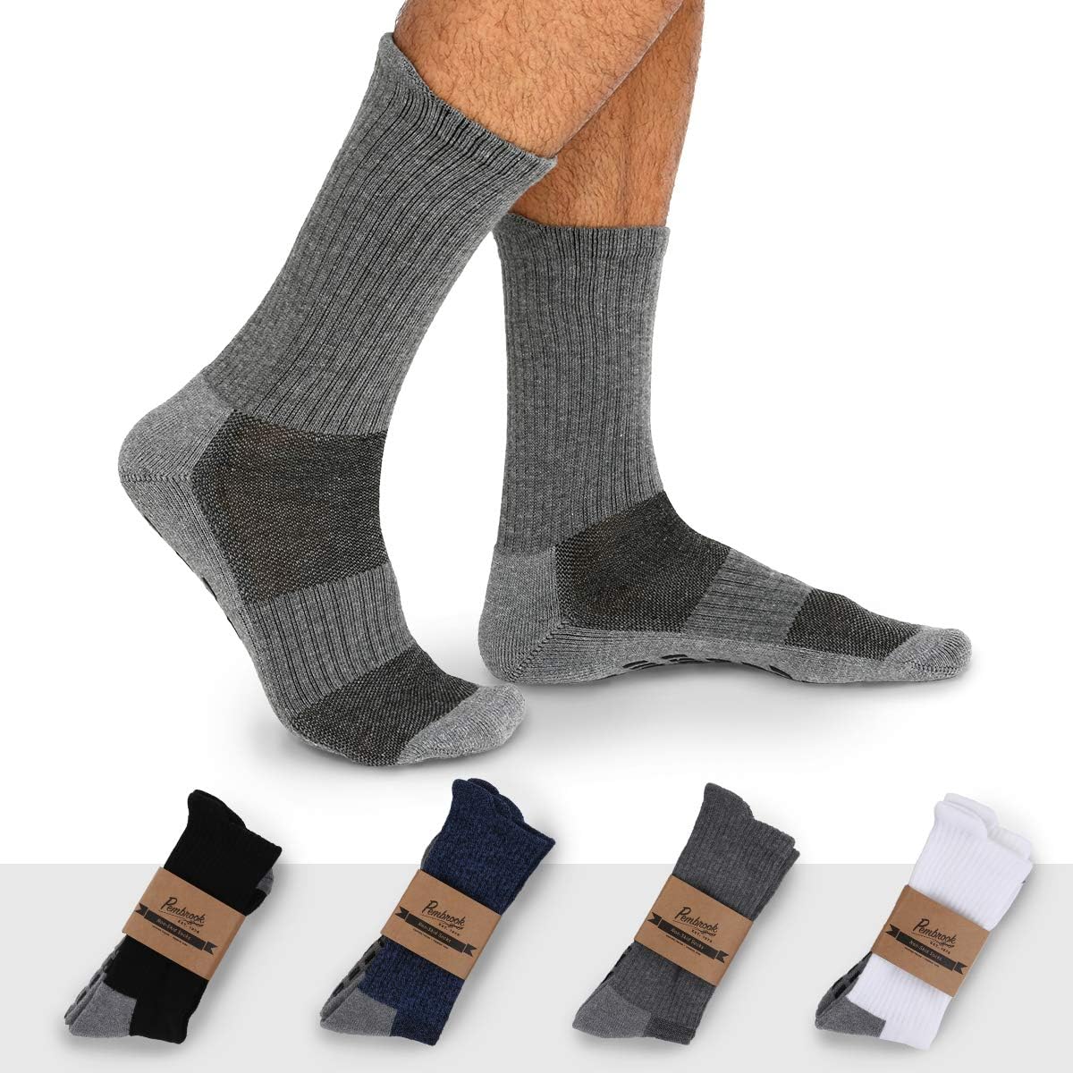 Non Skid Crew Socks - (4 Pairs) - Anti Slip Socks for Barre Yoga Pilates Maternity Pregnancy Hospital Adults Men Women: Clothing