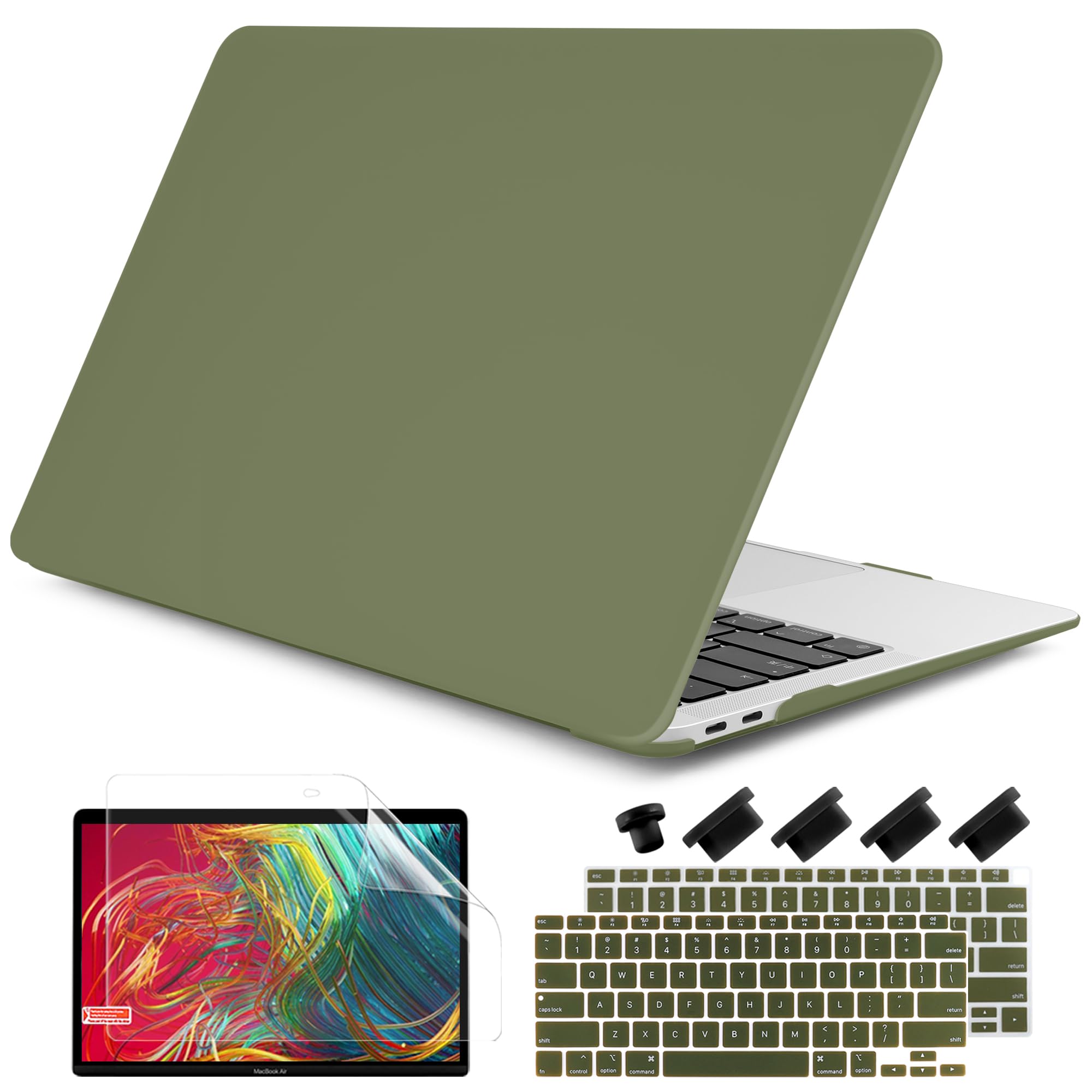 DONGKE Compatible with MacBook Air 13 inch Case 2021 2020 2019 2018 Release Model: M1 A2337 A2179 A1932, Hard Case Cover for MacBook Air 13 inch with Retina Display Touch ID - Avocado Green