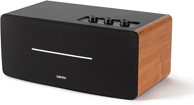 D12 - Haut-Parleur de Bureau Bluetooth stéréo intégré - Haut-Parleur sans Fil pour Ordinateur de Bureau - 70 Watts RMS avec Sortie Ligne subwoofer, Bois