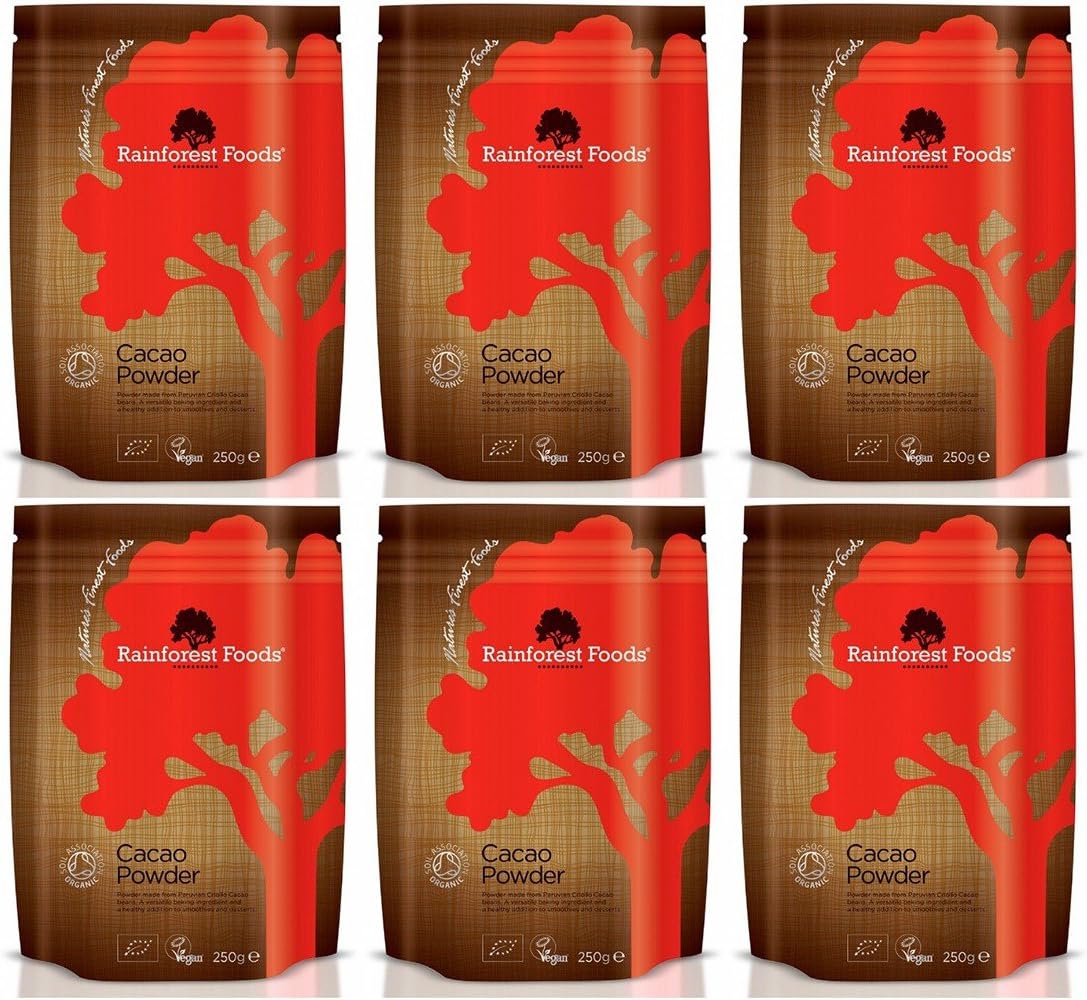 (6 PACK) - Rainforest Foods - Organic Peruvian Cacao Powder | 250g | 6 PACK BUNDLE