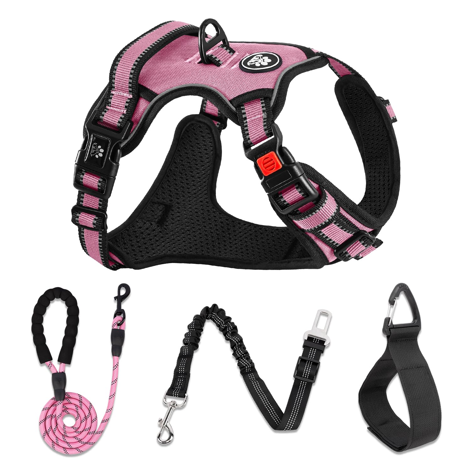 Photo 1 of NESTROAD No Pull Dog Harness,Adjustable Oxford Dog Vest Harness with Leash,Reflective No-Choke Pet Harness with Easy Control Soft Handle for Small Dogs(Small,Pink)