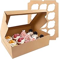 Moretoes Cupcake Boxes 20 Packs Brown Cupcake Containers 12 Count Kraft Bakery Carrier Boxes with Windows and Inserts to Hold