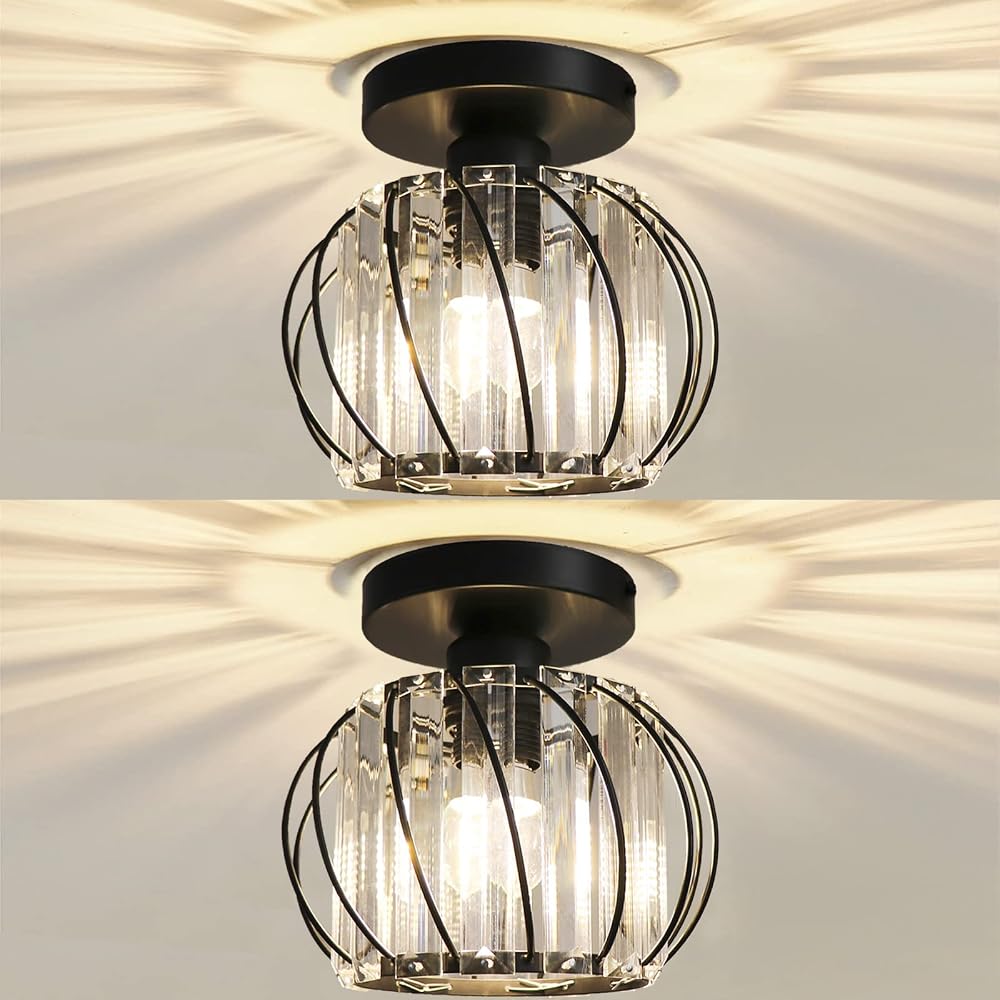Hudi Fyier Chandelier Crystals Ceiling Lighting Fixtures 2 Pack Black