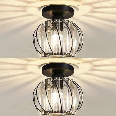 Hudi Fyier Chandelier Crystals Ceiling Lighting Fixtures 2 Pack Black