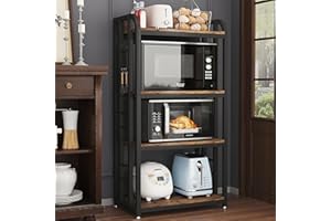 lovemanxi Microwave Oven Stand with Storage 4 Tiers, Free Standing Microwave Oven Stand Coffee Bar Adjustable Kitchen Shelves Kitchen Storage Shelf Rack Bakers Racks for Kitchens(Brown)