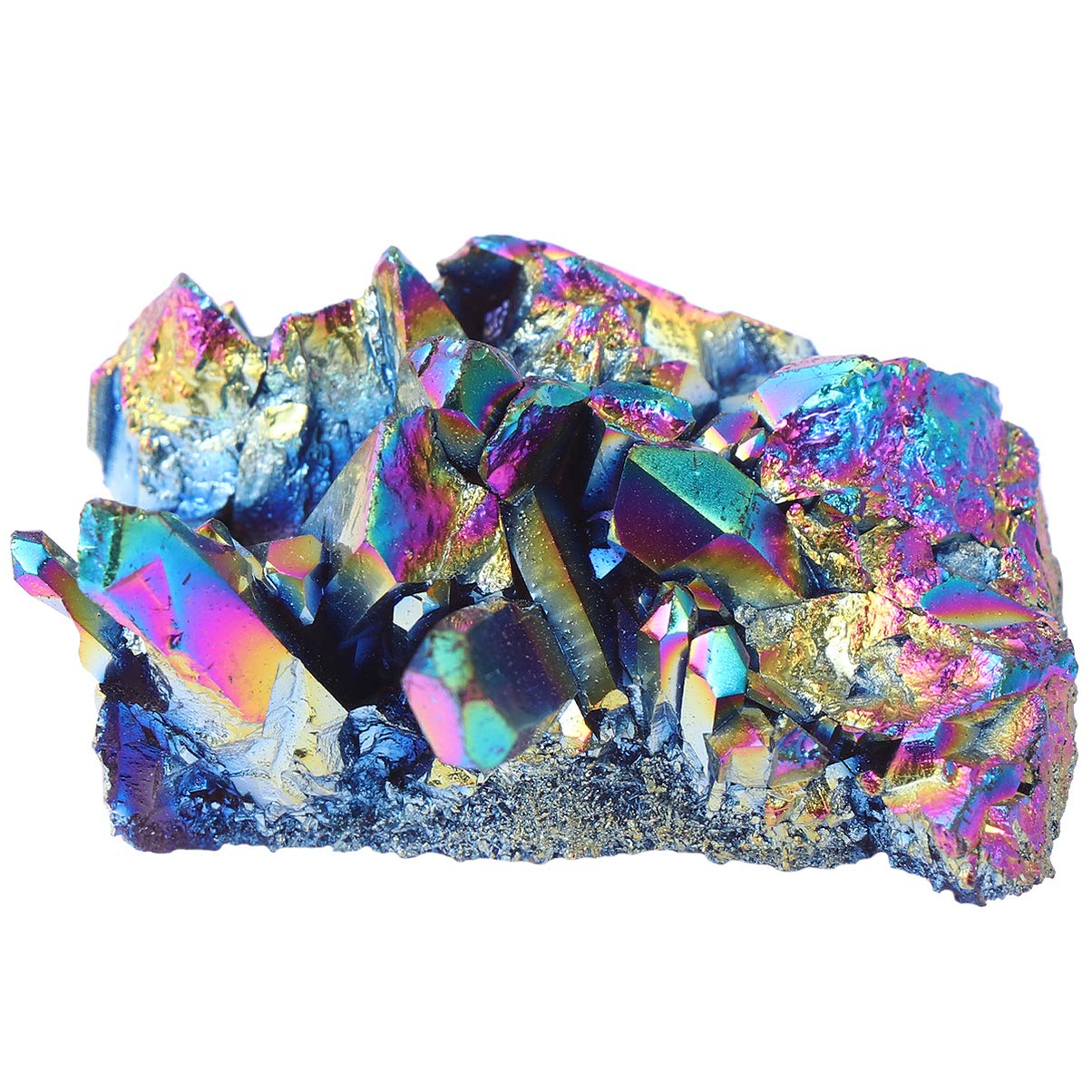 BESPORTBLE Rainbow Cluster, Titanium Coated Natural Rainbow Crystal Cluster Geode Stone Specimen - Desktop Ornament for Home Office