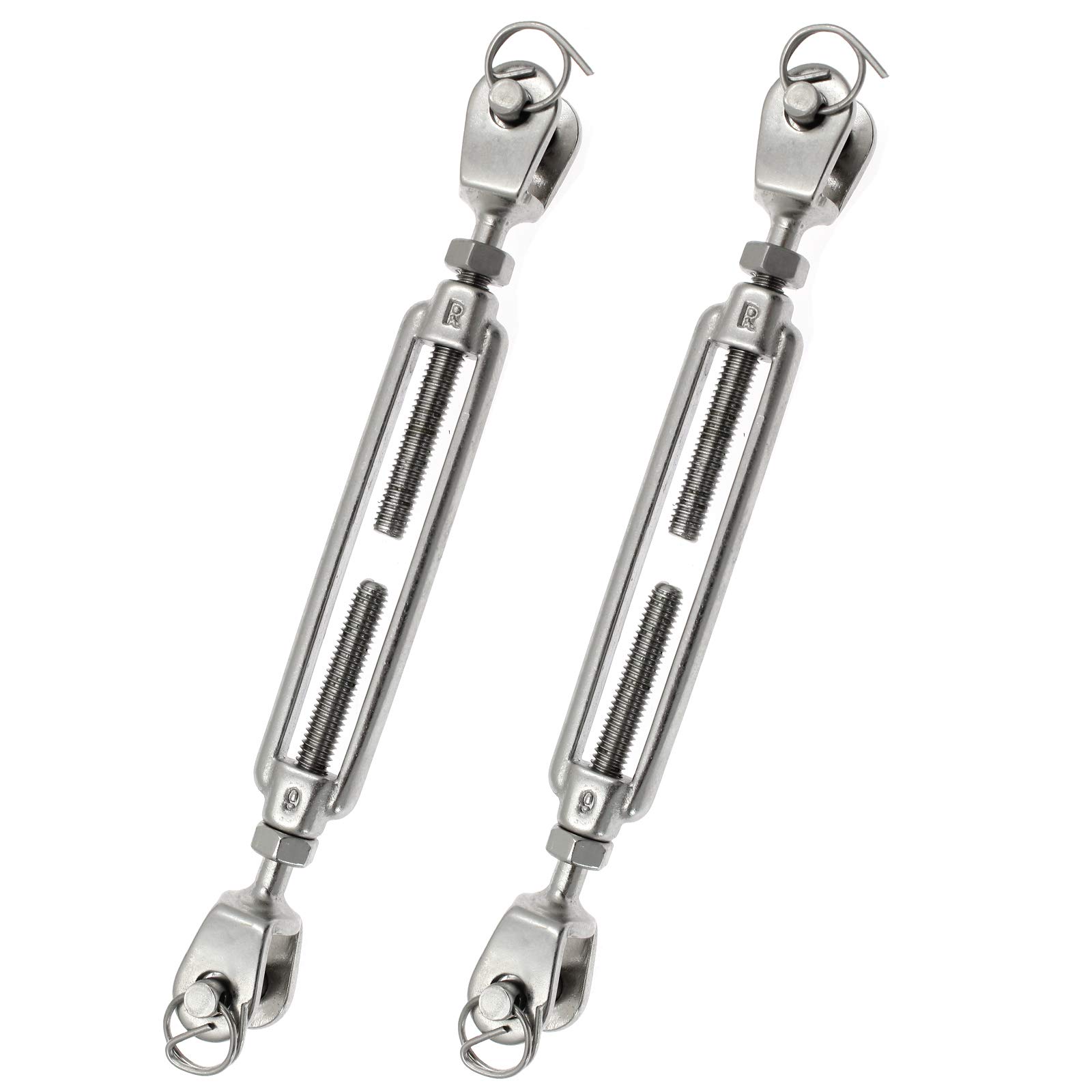 Augiimor 2PCS 316 Stainless Steel Jaw and Jaw Turnbuckle, 6mm Threaded Diameter x 2.7"Take Up, 3500 lbs Working Load Limit, Durable, Weather Resistant for Wire Rope Cable