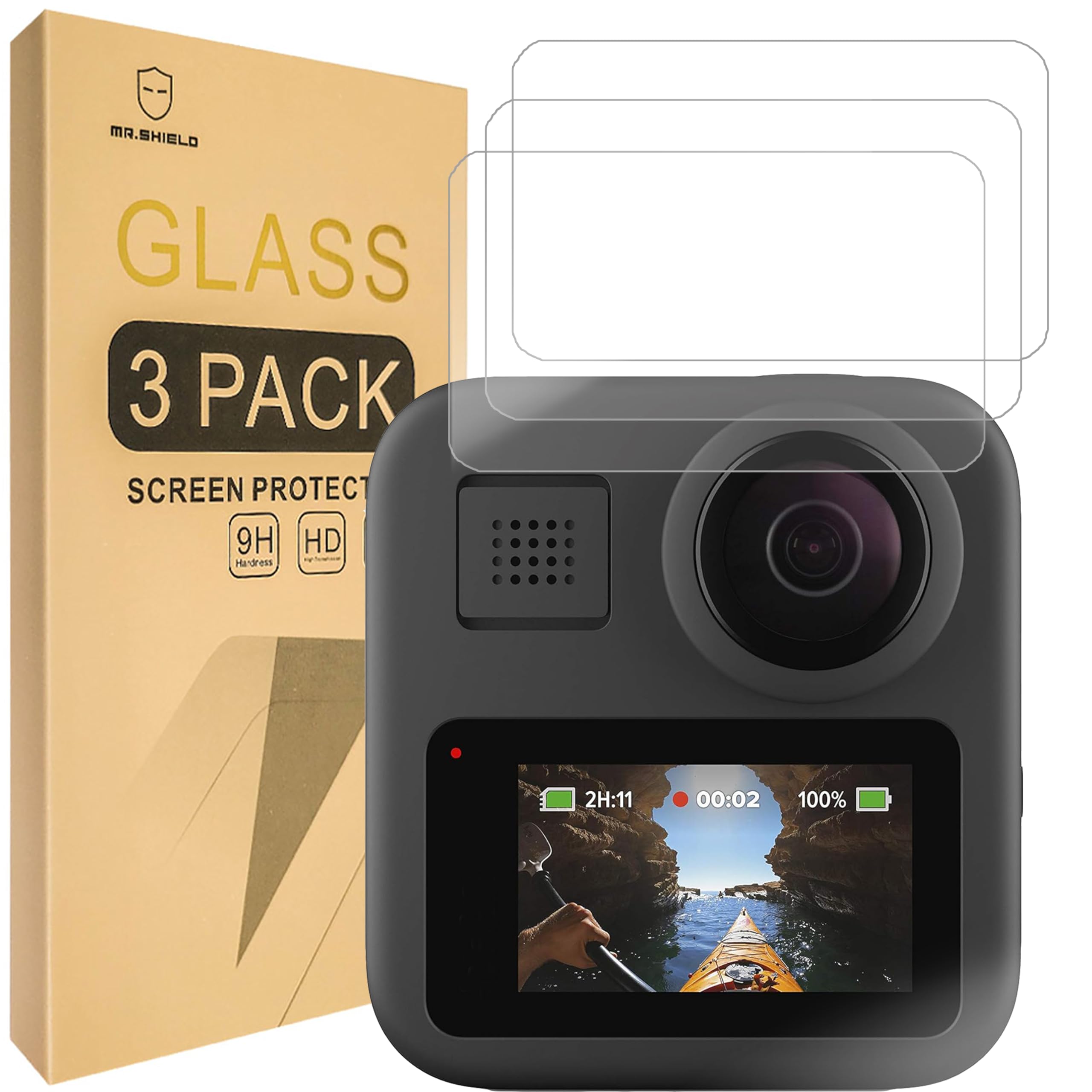 Mr.Shield Screen Protector compatible with GoPro MAX [Tempered Glass] [3-PACK] [Japan Glass with 9H Hardness]