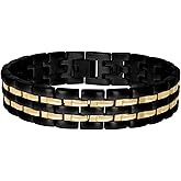 Jewels By Lux Stainless Steel Yellow Black-tone Mens Fashion Bracelet Size 8.5 IN
