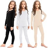 Silkfly 3 Set Girls Thermal Underwear Soft Winter Thermal Top and Bottom with Fleece Lined Base Layer for Girls