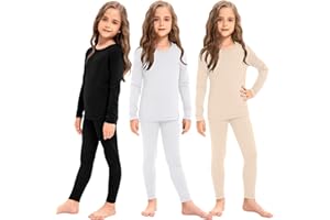 Silkfly 3 Set Girls Thermal Underwear Soft Winter Thermal Top and Bottom with Fleece Lined Base Layer for Girls