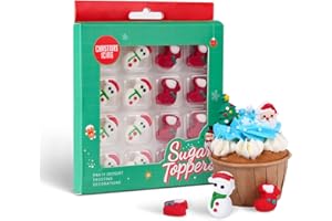 SUJOYGAR Edible Christmas Cookie Decorations 16 Pcs, Edible Snowman Men, Christmas Socks Icing Decorations, Gingerbread House Decorations, Perfect for Cupcakes, Cake, Cookies, and Ice Cream Topping