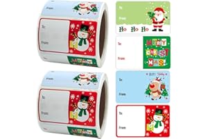 LOPURO 500Pcs Christmas Gift Tags,Self Adhesive Santa Claus Stickers,Christmas Tags for Gifts,to from Festive Holiday Name Tag Labels for Xmas Decorations Holiday Present Packaging Wrapping Cards