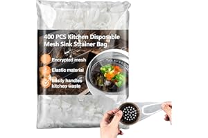 RAINFLOW 400 PCS Disposable Kitchen Mesh Sink Strainer Bag - Kitchen Sink Food Catcher Mesh Bag Elastic Net Drain Hair Catche