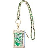 Lilly Pulitzer Lanyard with ID Holder, Keychain Wallet for School or Office, Gold Zipper Wallet, Badge Holder with Clear Window and Card Slots, Blossom Views