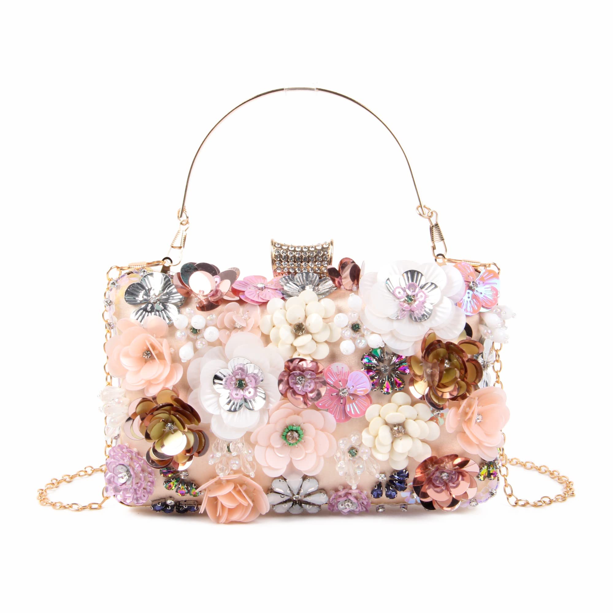 Photo 1 of Fecialy Women's Floral Evening Handbags Colorful Rhinestone Clutch Purses Floral Bride Wedding Handbag Chain Shoulder Bag