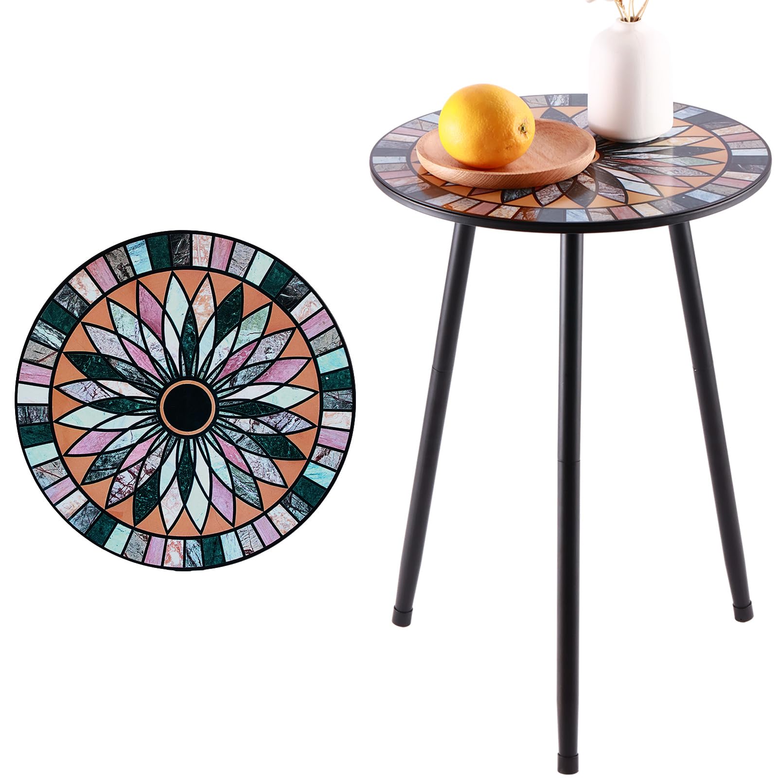 Photo 1 of 1 Pack Metal Mosaic Round Side Table Small 13.4" End Patio Round Accent Table Garden Corner Stand for Small Spaces Weather-Resistant for Balcony Plant Stand Indoor Outdoor