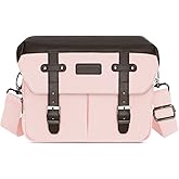 MOSISO Camera Case Crossbody Shoulder Messenger Bag, DSLR/SLR/Mirrorless Photography Vintage PU Leather Flap Gadget Bag with Rain Cover Compatible with Canon/Nikon/Sony Camera and Lens, Pink