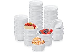 XINNUN 24 Pcs Ramekins Creme Brulee Dishes Porcelain Ramekins Oven Safe Porcelain Ramekins Set Classic Ramekins for Baking, Creme Brulee, Souffle, Appetizer, Custard, Pudding, Dipping Bowl, White (4 oz)
