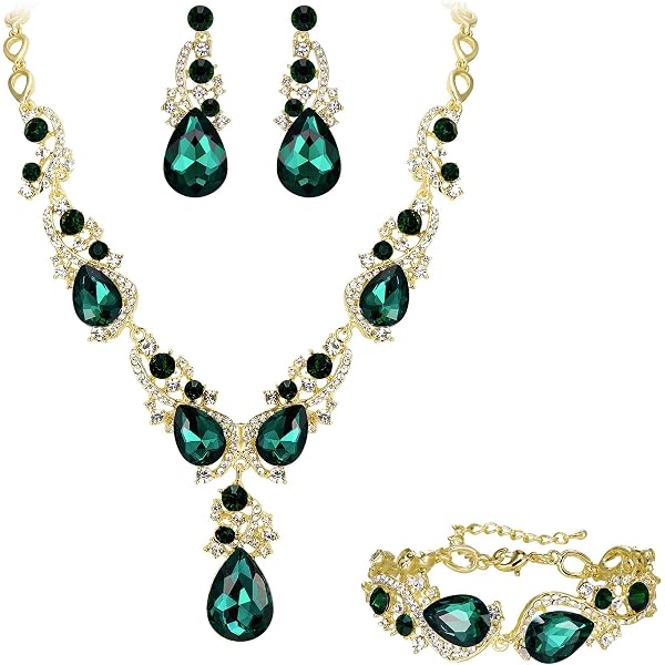 BriLove Bridal Jewelry Set - Crystal Statement Necklace, Earrings & Bracelet For Wedding Women