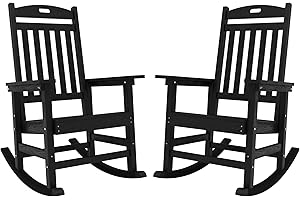 YEFU Outdoor Rocking Chairs Set of 2 : Porch Rocking Chairs-Outdoor Patio Rockings Chair-Oversized Rocker Chair-All Weather Poly Rocker Lawn Chair for Adult-Seat Area 22"x21"-Backrest Height 31"-Black