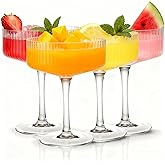 4 Pcs Ribbed Coupe Glasses, 10 oz Large Vintage Martini Glass Set, Unique Margarita Glass, Classic Cocktail Galssware, Ribbed Bar Drinking Glasses Set for Cocktail, Wine, Champagne, Espresso & Gift