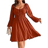 RWJ Women's 2025 Fall Wedding Guest Dresses Long Sleeve Smocked Square Neck Swiss Dot Party Plus Size Mini Dress