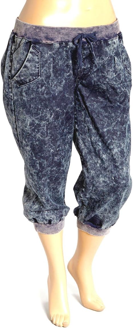 Womens french terry capri dark acid wash in plus size (1X)